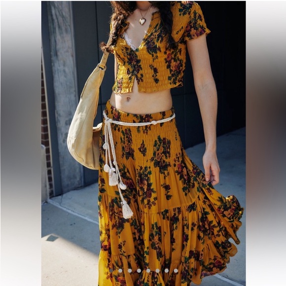 Free People Blooming Romance Goldenrod Top & Skirt Combo - Picture 4 of 17